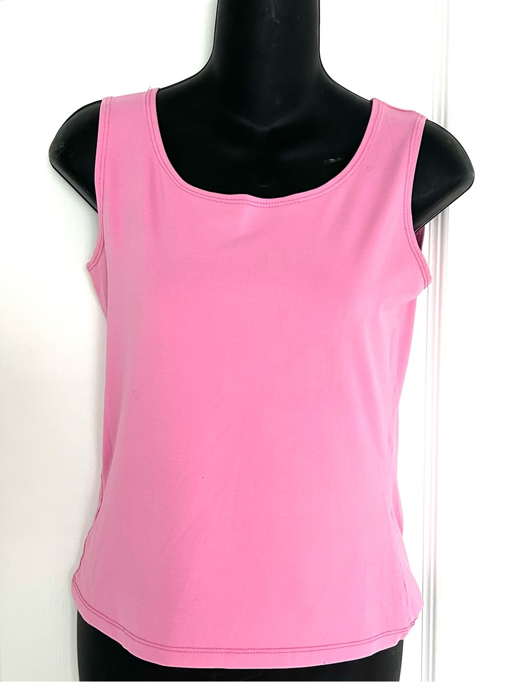 Vintage 90s Y2K Casual Corner Pink Nylon Lycra Scoop Neck Slinky Stretch Tank